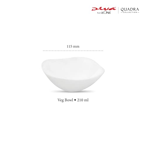 La Opala Diva Quadra Collection Opal Glass Crockery | Vegetable Bowl 210 ml Set of 6 Plain White | Square Bowls for dal & Condiments | Microwave Safe | 100% Vegetarian | Extra Strong, Light & White - Image 2