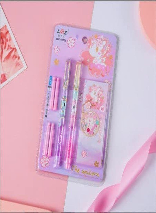 SAMVARDHAN Fountain Unicorn Pen Set For Students,Stationary Gift For Kids,Birthday Gift,Stationery Items For All With 2 Fountains Pen With 4 Refills & 1 Cap Chain Mix Colour, Ink Color-Multicolor - Image 1
