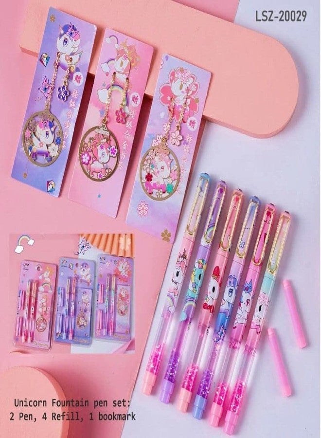 SAMVARDHAN Fountain Unicorn Pen Set For Students,Stationary Gift For Kids,Birthday Gift,Stationery Items For All With 2 Fountains Pen With 4 Refills & 1 Cap Chain Mix Colour, Ink Color-Multicolor - Image 3