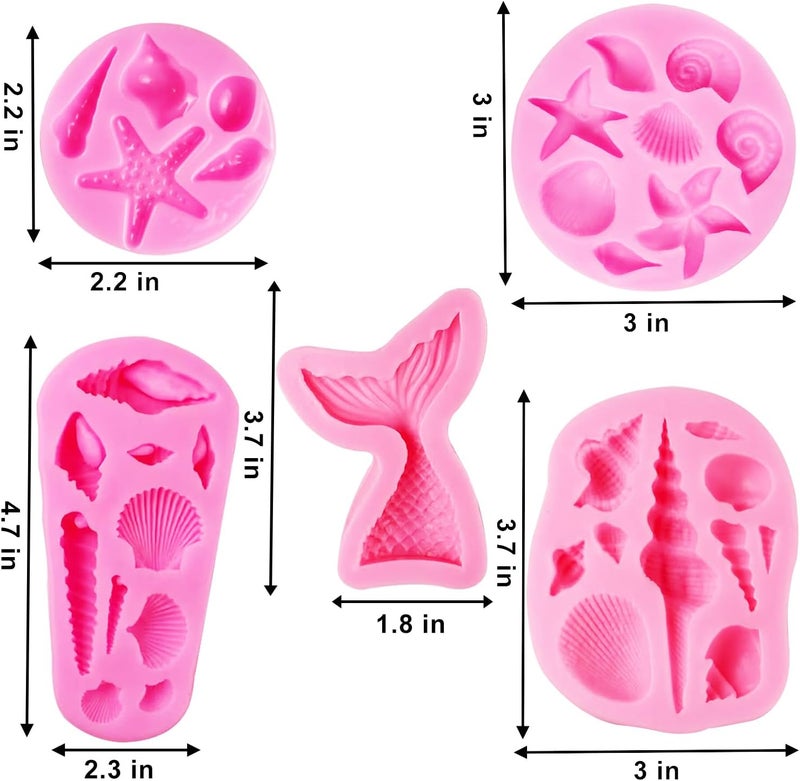 AIMEIKI Seashell Silicone Molds, 5 Pack Marine Theme Cake Fondant Silicone Molds Seashell Conch Starfish Baking Molds for Decorating Cake Candy Chocolate DIY Craft Projects - Image 2