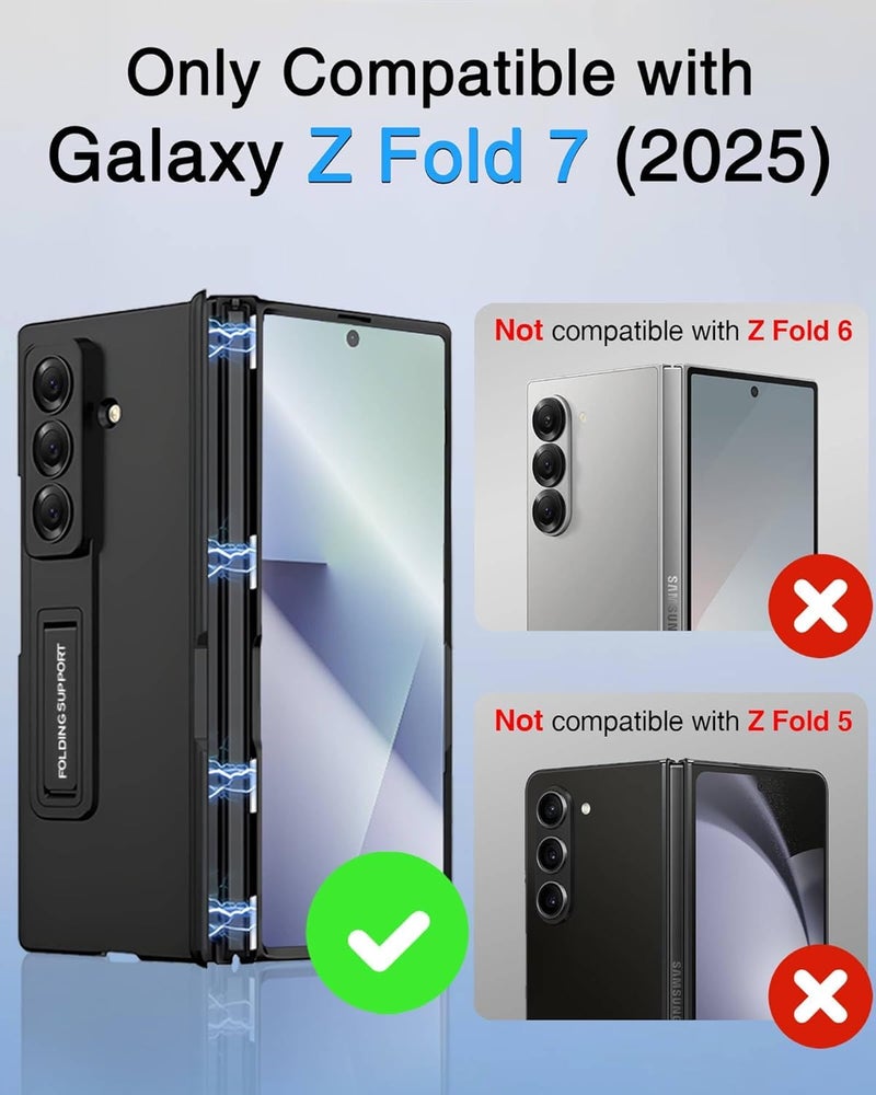 Tech Trendz TechTrendz Magnetic Case for Samsung Galaxy Z Fold 7 Case Hinge Coverage Protective Case with Built-in Kickstand & Screen Protector All-Inclusive Shockproof Cover (Black) - Image 2