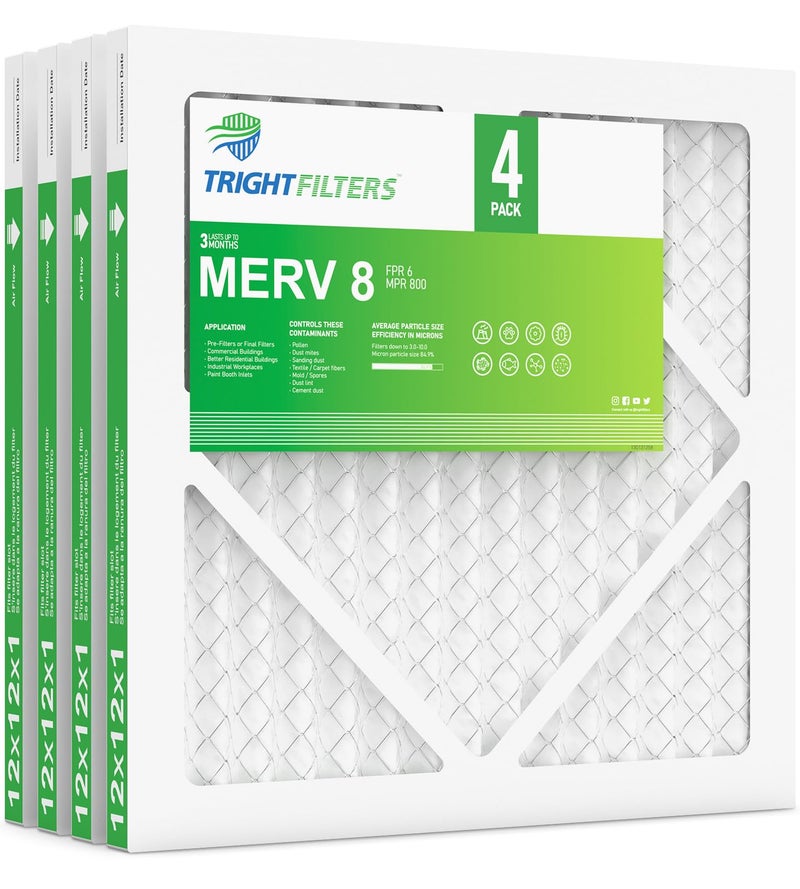 TRIGHTFILTERS 12x12x1 Air Filter 4 Pack, MERV 8 Pleated Dust Defense Air Filters Replacement Air Conditioner HVAC AC Furnace Filter, Durable and Lightweight - Image 1