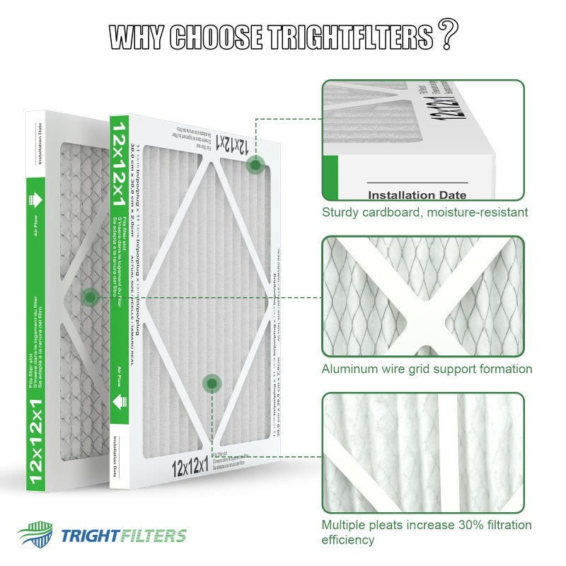 TRIGHTFILTERS 12x12x1 Air Filter 4 Pack, MERV 8 Pleated Dust Defense Air Filters Replacement Air Conditioner HVAC AC Furnace Filter, Durable and Lightweight - Image 4