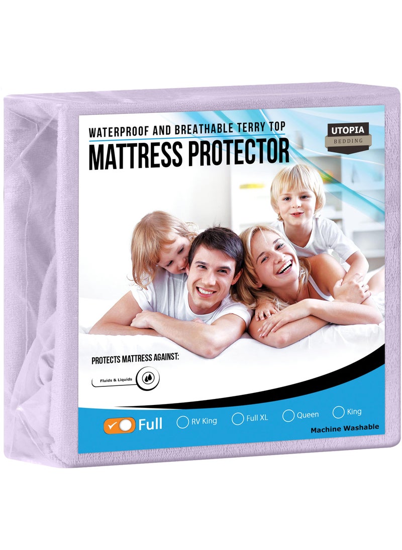Utopia Bedding Utopia Bedding Waterproof Mattress Protector Full Size  Premium Terry Mattress Cover 200 GSM  Breathable  Fitted Style with Stretchable Pockets (Lavender)  - Image 1