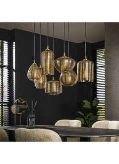 LOFT NEW TRENDY,HANGING LAMP,4+3,STRIPE GLASS HORIZONTAL,AMBER GLASS-7064  - Image 1
