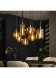 LOFT NEW TRENDY,HANGING LAMP,4+3,STRIPE GLASS HORIZONTAL,AMBER GLASS-7064  - Image 2