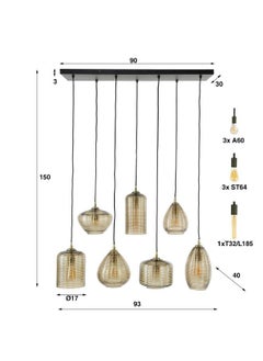 LOFT NEW TRENDY,HANGING LAMP,4+3,STRIPE GLASS HORIZONTAL,AMBER GLASS-7064  - Image 5