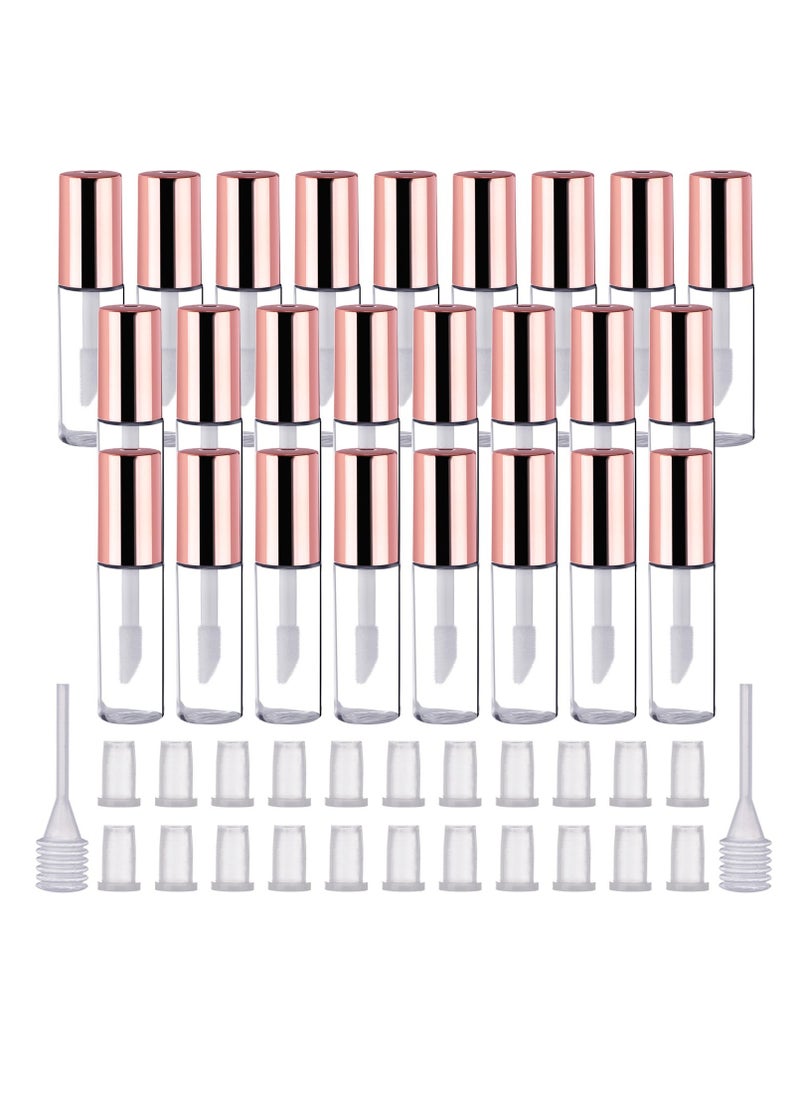 Pangda 25 Pack Empty Lip Gloss Tubes Containers, Clear Mini Refillable Lip Balm Bottles with Rubber Inserts and Transfer Pipettes for Lip Samples Travel Split Charging DIY Makeup (1.2 ML, Rose Gold)  - Image 1