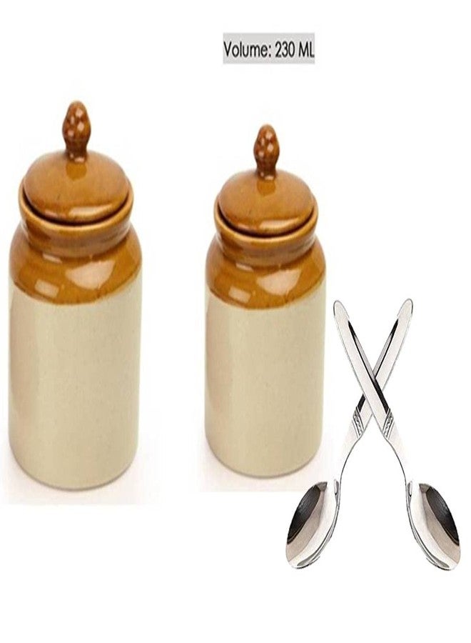 SHRIYAM CRAFT Ceramic Handmade Pickle Jar Set with Lid, Dining Table Pickle Containers and an Ideal Gift for Family (250ml) (2 pc) and Steel Spoon 2 pc - Image 3
