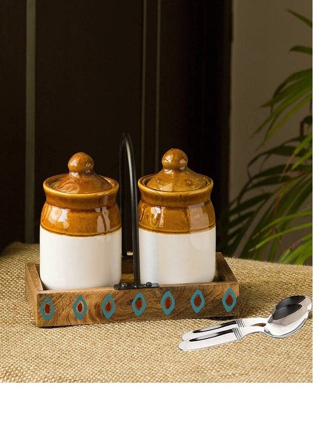 SHRIYAM CRAFT Ceramic Handmade Pickle Jar Set with Lid, Dining Table Pickle Containers and an Ideal Gift for Family (250ml) (2 pc) and Steel Spoon 2 pc - Image 4