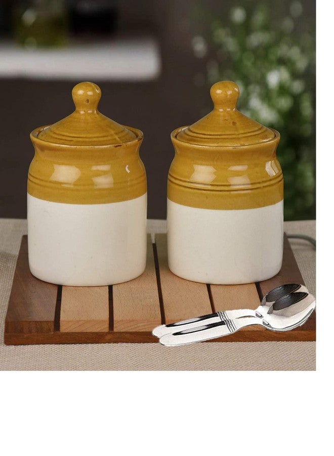 SHRIYAM CRAFT Ceramic Handmade Pickle Jar Set with Lid, Dining Table Pickle Containers and an Ideal Gift for Family (250ml) (2 pc) and Steel Spoon 2 pc - Image 2
