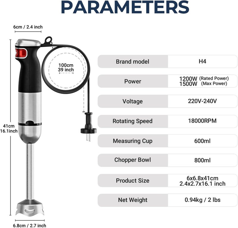 ROUNY Immersion Hand Blenders,6 in 1 Immersion Blender Handheld,1500W Steel Stick Blender,12 Speed and Turbo Mode, Whisk, Beaker, Masher, Milk Frother, 2-Cup Food Processor for Kitchen and Food - Image 2