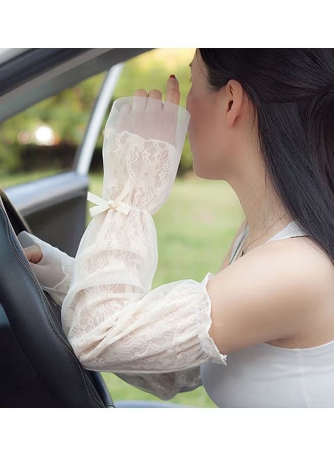 UV Protection Lace Sleeves Women's Floral Lace Sleeve Long Sun Protection Gloves Fingerless Driving Gloves - Image 1