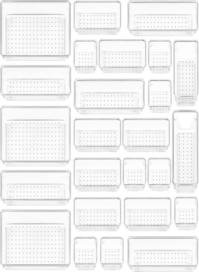 ROKTRY 25 PCS Drawer Organiser, Clear Plastic Drawer Organiser Bins Containers for Bathroom and Vanity Storage, Home Organization for Makeup, Kitchen Utensils - Image 1