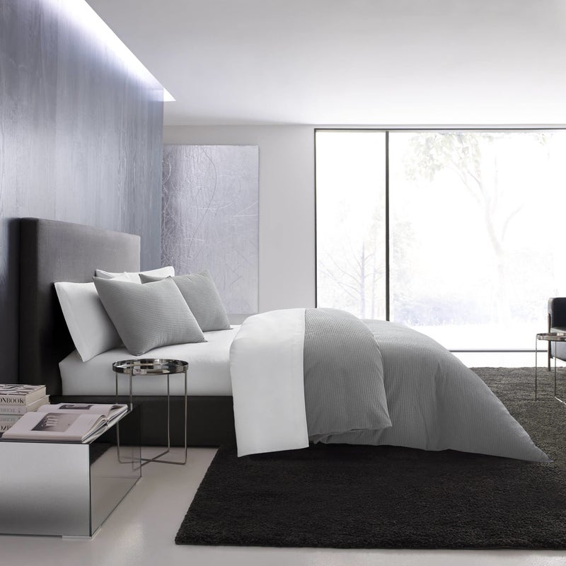 Vera Wang King Duvet Cover Set Soft Cotton Bedding Set with Matching Shams Button Closure Chic Room Essentials Waffle Pique Pewter Grey King