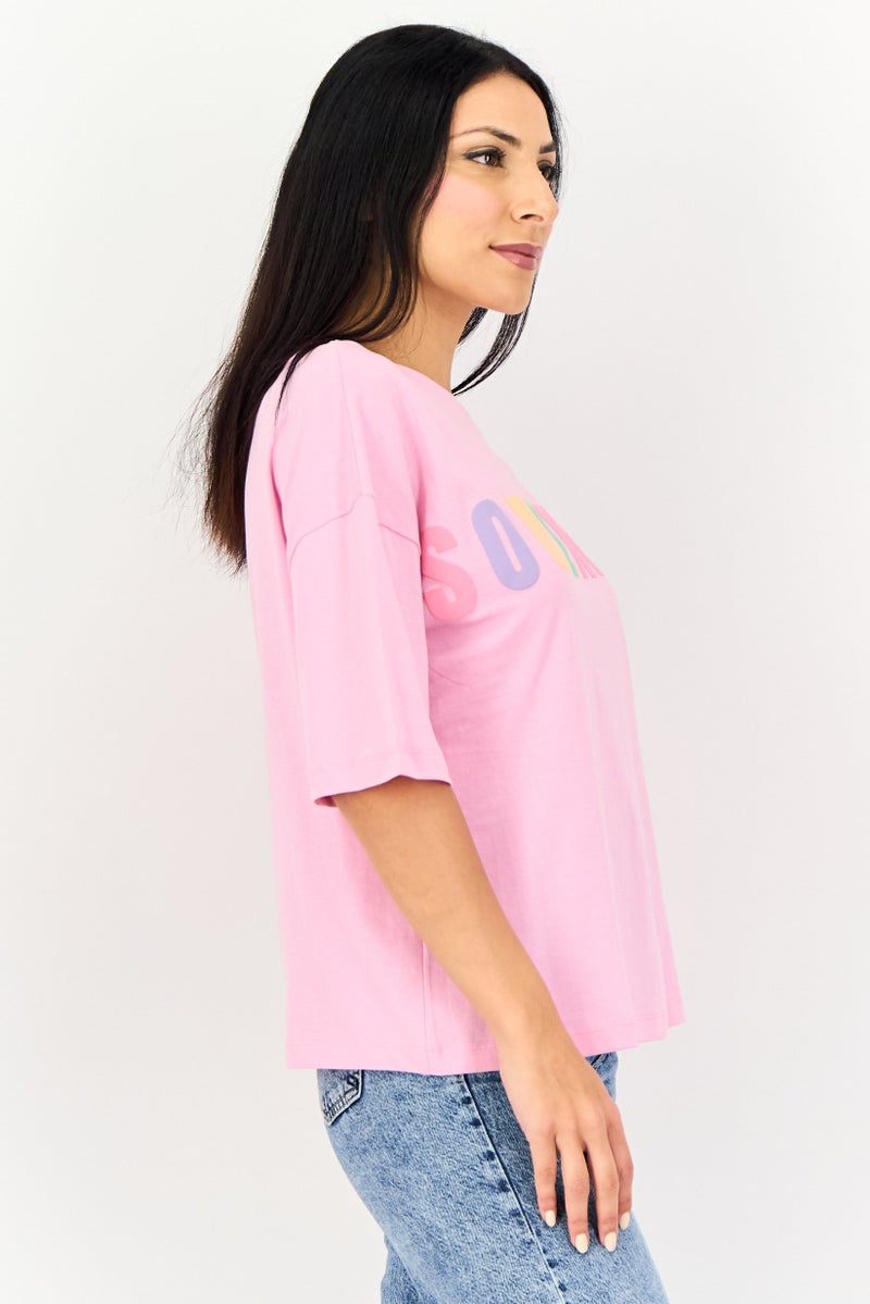 ONLY Women Round Neck Short Sleeve Graphic Print, Lady Pink - Image 3