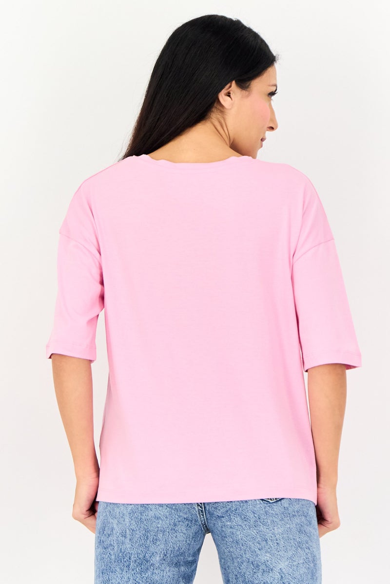 ONLY Women Round Neck Short Sleeve Graphic Print, Lady Pink - Image 4