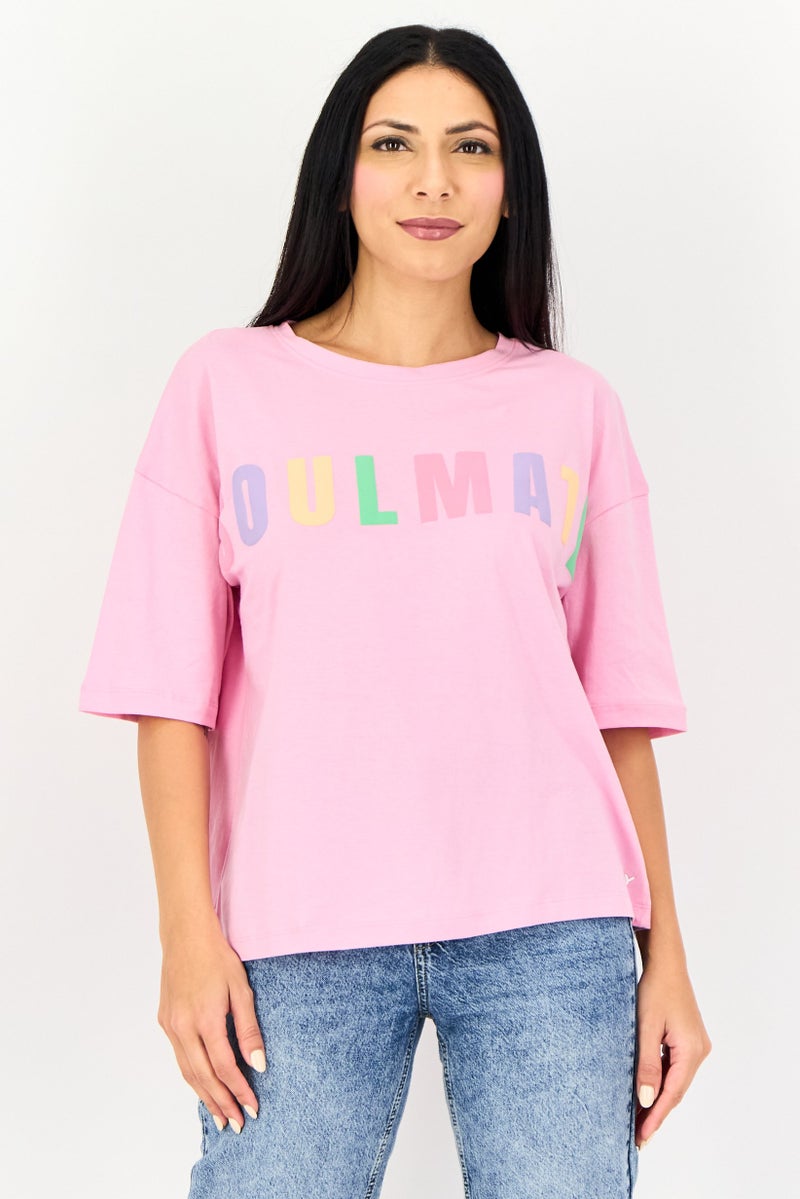 ONLY Women Round Neck Short Sleeve Graphic Print, Lady Pink - Image 1