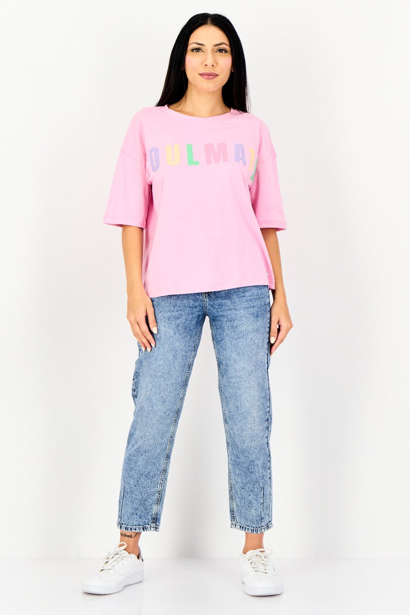 ONLY Women Round Neck Short Sleeve Graphic Print, Lady Pink - Image 2