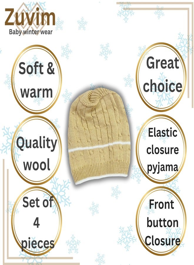 Zuvim Baby Sweater with Pyjama, Cap & Socks Set for Born Baby (Chikoo, 0-3 months) - Image 3