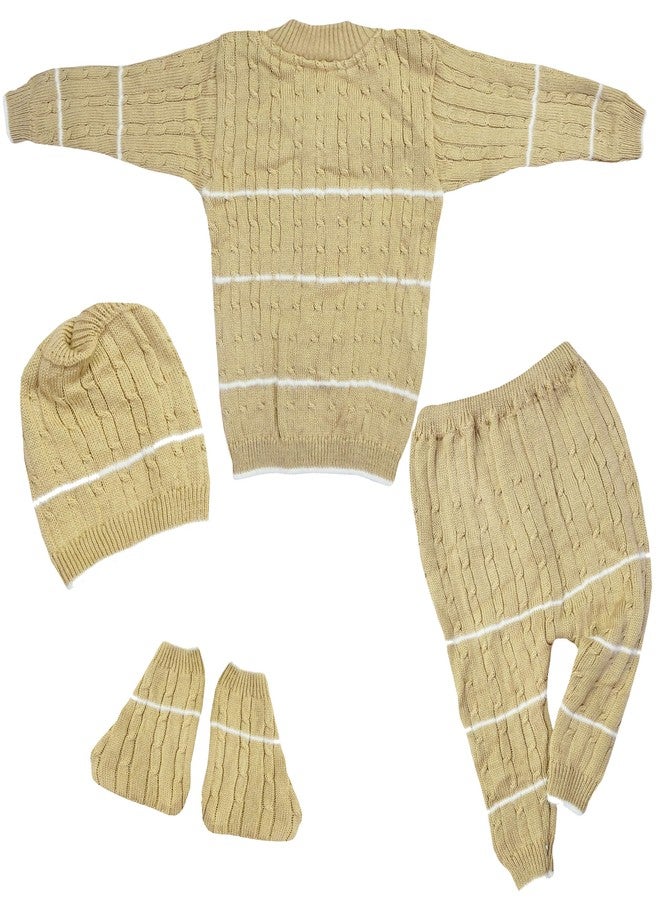 Zuvim Baby Sweater with Pyjama, Cap & Socks Set for Born Baby (Chikoo, 0-3 months) - Image 2