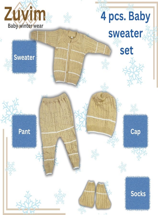 Zuvim Baby Sweater with Pyjama, Cap & Socks Set for Born Baby (Chikoo, 0-3 months) - Image 4
