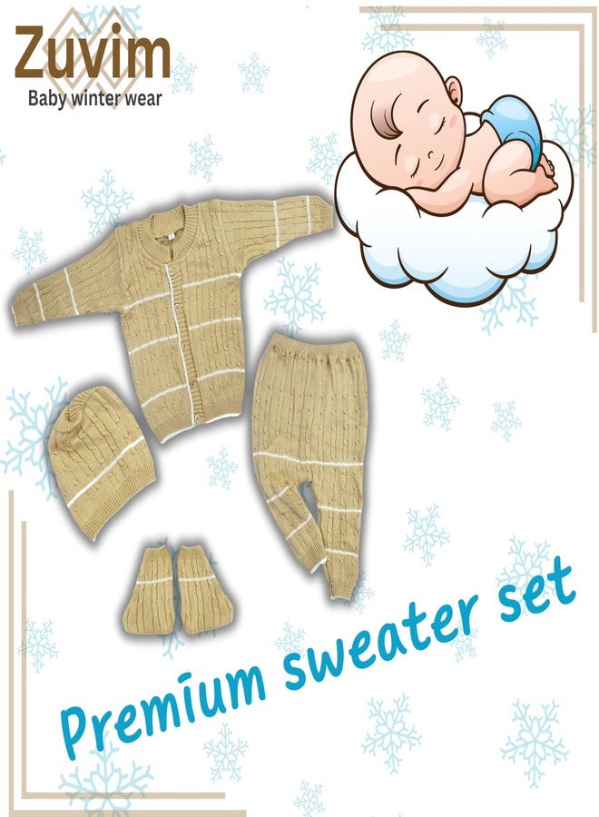 Zuvim Baby Sweater with Pyjama, Cap & Socks Set for Born Baby (Chikoo, 0-3 months) - Image 5