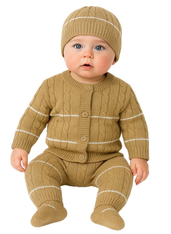 Zuvim Baby Sweater with Pyjama, Cap & Socks Set for Born Baby (Chikoo, 0-3 months) - Image 1