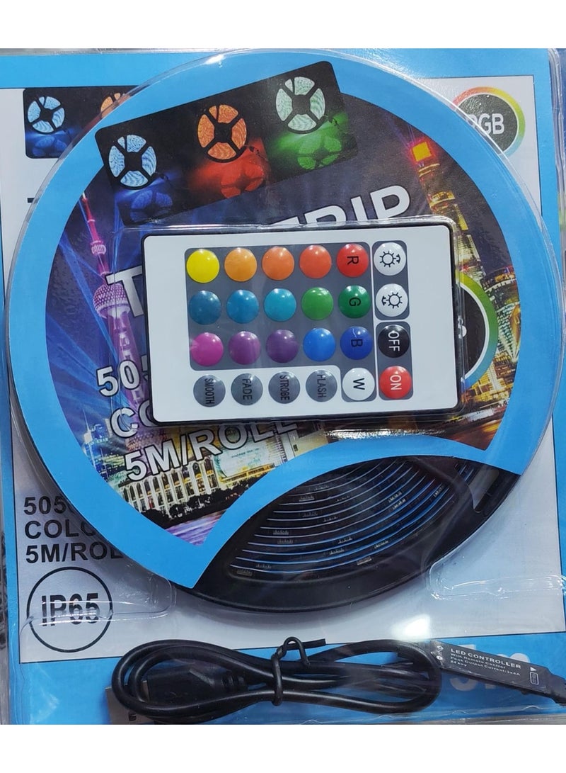 بي أر سي شريط إضاءة LED USB بطول 5 متر مع جهاز تحكم عن بُعد | مقاوم للماء 5050 | إضاءة متعددة الألوان للتلفاز والغرف والسيارات (IP65) - Image 1