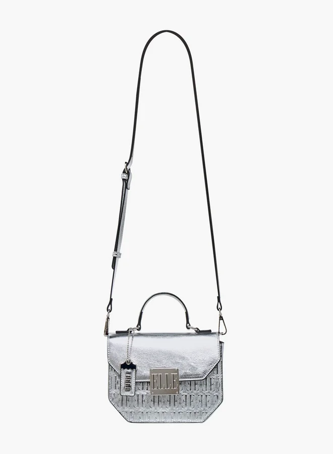 ELLE Embossed Satchel Bag with Grab Handle and Button Closure