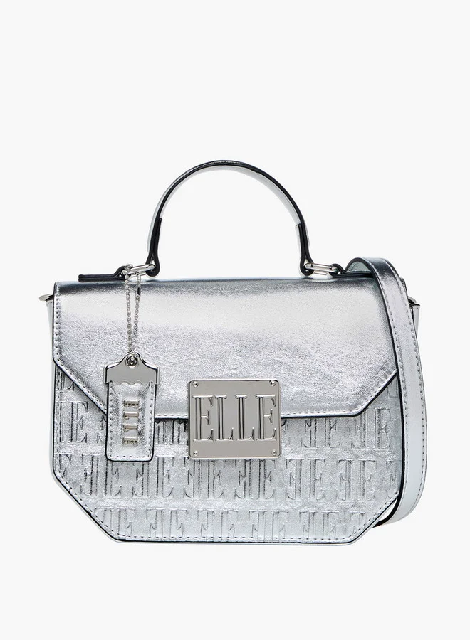 ايل Embossed Satchel Bag with Grab Handle and Button Closure