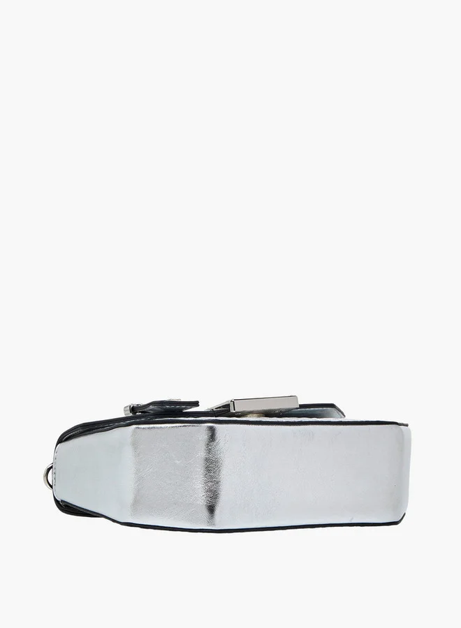 ELLE Embossed Satchel Bag with Grab Handle and Button Closure