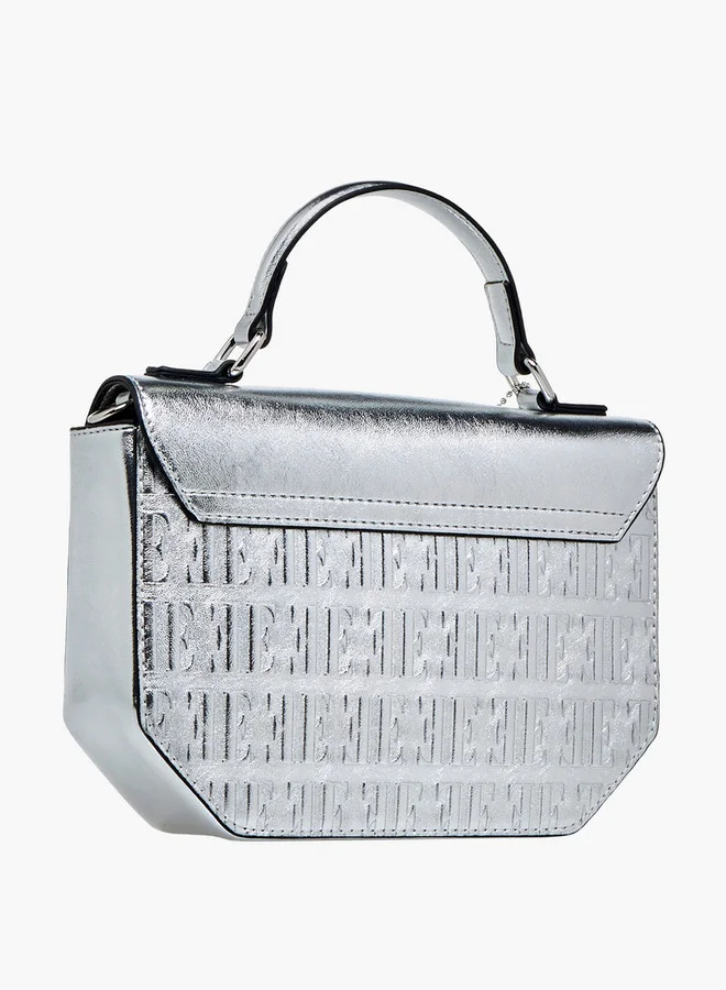 ELLE Embossed Satchel Bag with Grab Handle and Button Closure