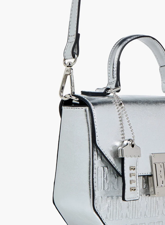 ELLE Embossed Satchel Bag with Grab Handle and Button Closure