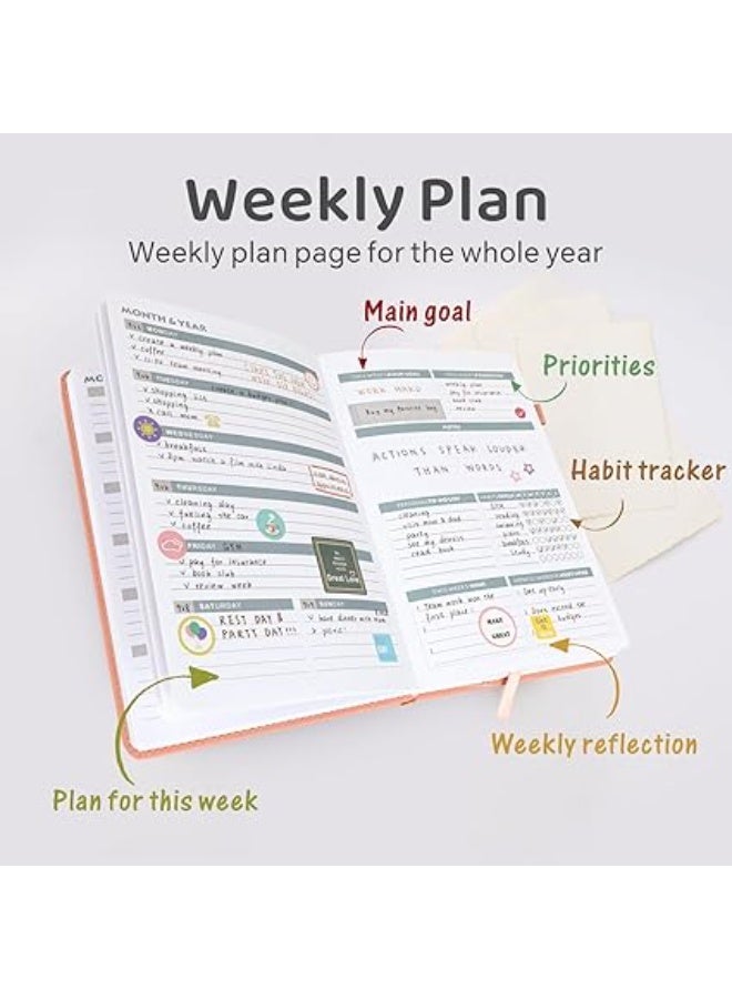 مخطط أسبوعي غير مؤرخ للعام، مخطط أسبوعي وشهري مقاس A5 لإدارة الوقت وتتبع الأهداف وتتبع العادات وقائمة المهام للطلاب المحترفين من ، مخطط من 6 ملصقات (لون بينك) - Image 2