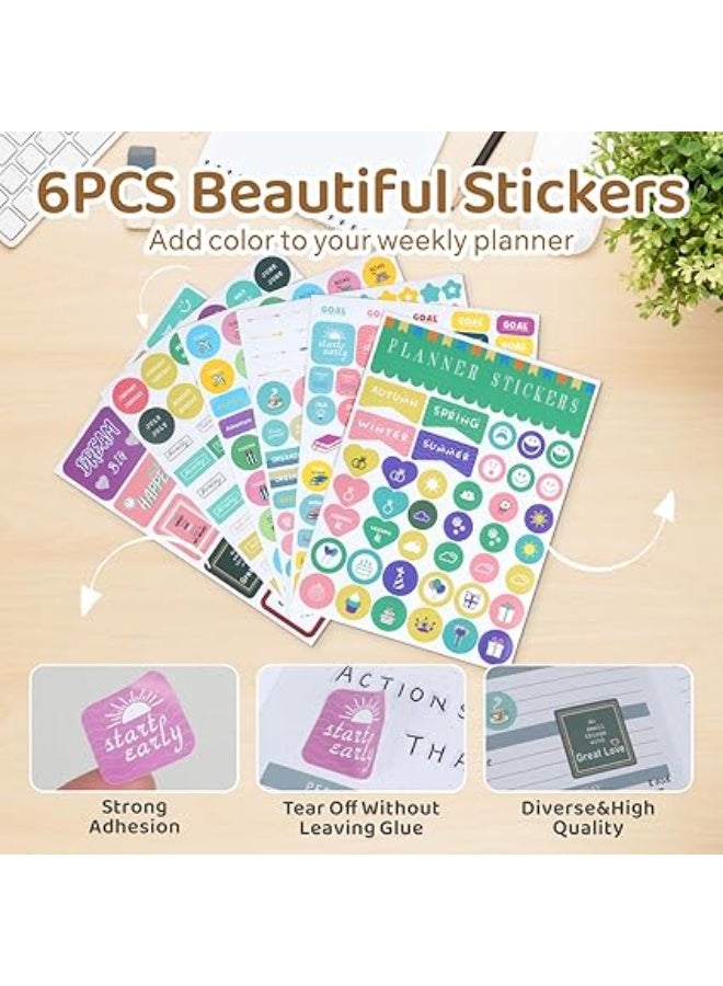 مخطط أسبوعي غير مؤرخ للعام، مخطط أسبوعي وشهري مقاس A5 لإدارة الوقت وتتبع الأهداف وتتبع العادات وقائمة المهام للطلاب المحترفين من ، مخطط من 6 ملصقات (لون بينك) - Image 5