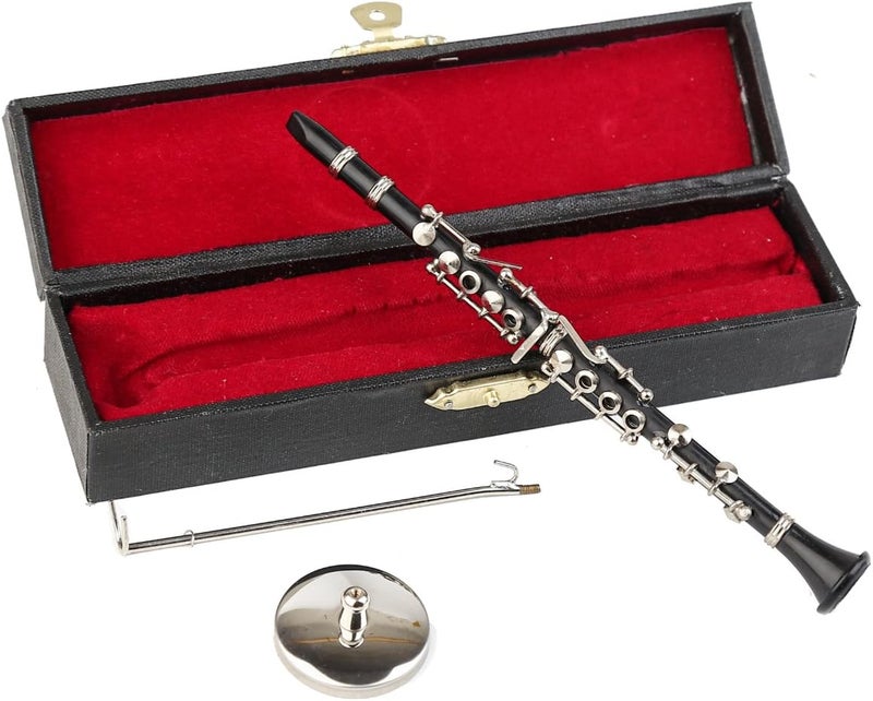 Dselvgvu Miniature Clarinet with Stand and Case Mini Musical Instrument Clarinet Replica Collectible Figurines Dollhouse Accessories Model Home Decoration Display Ornament (6.25") - Image 1