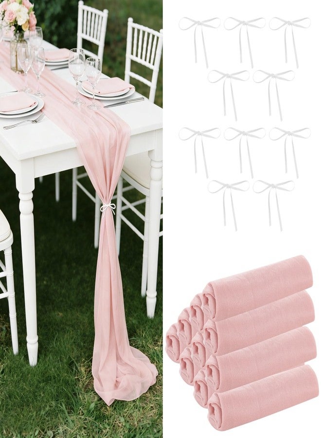 NIMBLOOM 10 Pcs Chiffon Table Runners Set with White Ribbons, Semi-Sheer Wedding Table Runner, 118.1 in Elegant Decoration for Wedding, Bridal Party, Birthday - Image 1