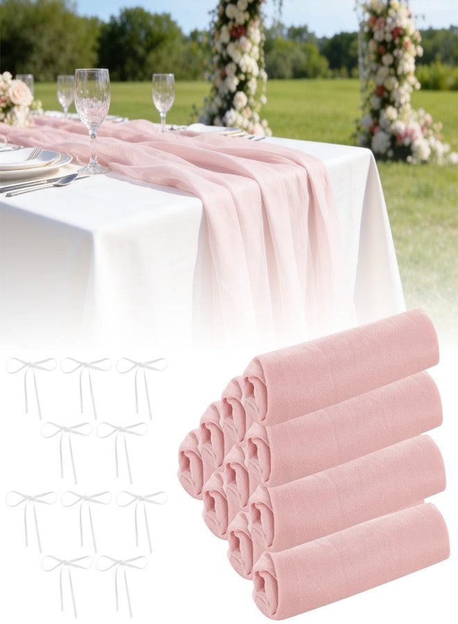 NIMBLOOM 10 Pcs Chiffon Table Runners Set with White Ribbons, Semi-Sheer Wedding Table Runner, 118.1 in Elegant Decoration for Wedding, Bridal Party, Birthday - Image 2