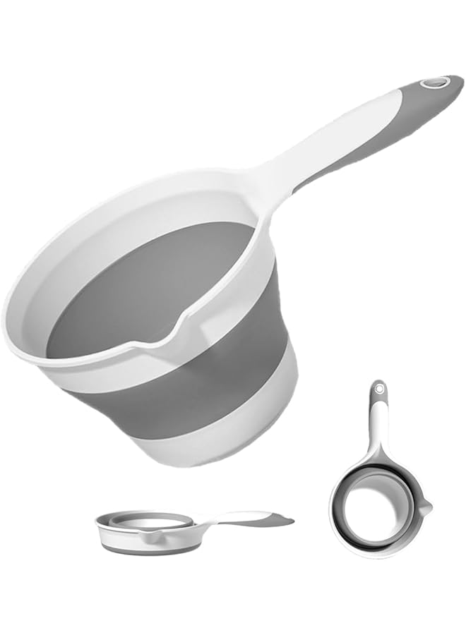 KASTWAVE Collapsible Plastic Water Ladle Folding Water Scoop For Bath Soaking Cleaning Portable Water Pourer Dipper Spoon For Camping Travel Small Shower Bucket Basin Tub Rinse Cup Mug For Hair Washing Gray - Image 1