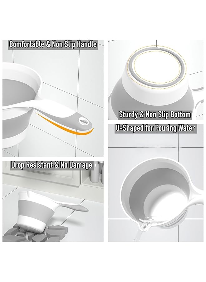 KASTWAVE Collapsible Plastic Water Ladle Folding Water Scoop For Bath Soaking Cleaning Portable Water Pourer Dipper Spoon For Camping Travel Small Shower Bucket Basin Tub Rinse Cup Mug For Hair Washing Gray - Image 2
