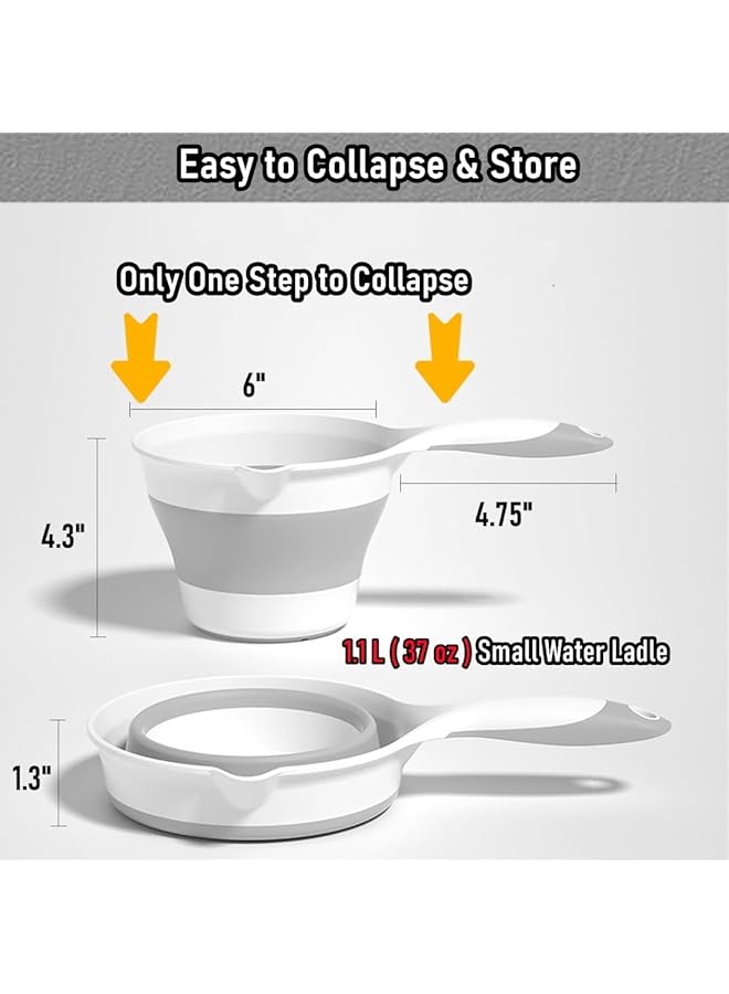KASTWAVE Collapsible Plastic Water Ladle Folding Water Scoop For Bath Soaking Cleaning Portable Water Pourer Dipper Spoon For Camping Travel Small Shower Bucket Basin Tub Rinse Cup Mug For Hair Washing Gray - Image 4
