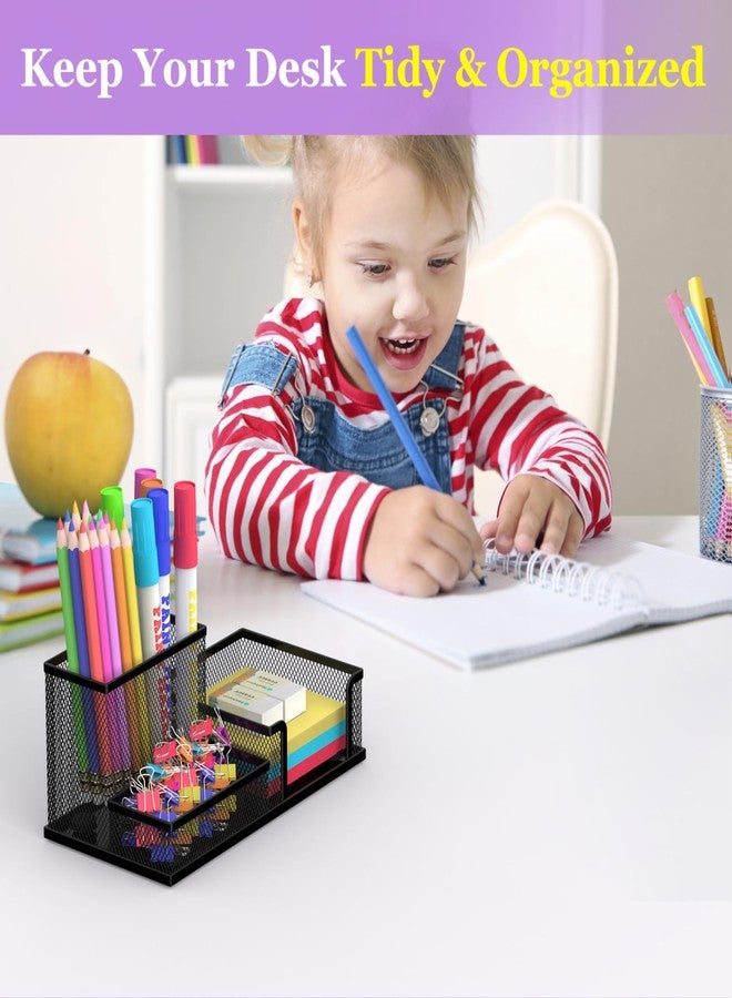SUPEASY Pen Holder Desk Organizer, 2Pack Office Supplies Pencil Holder with 3 Compartments, Desk Accessories and Workspace Organizers for Home School Classroom, Black - Image 3