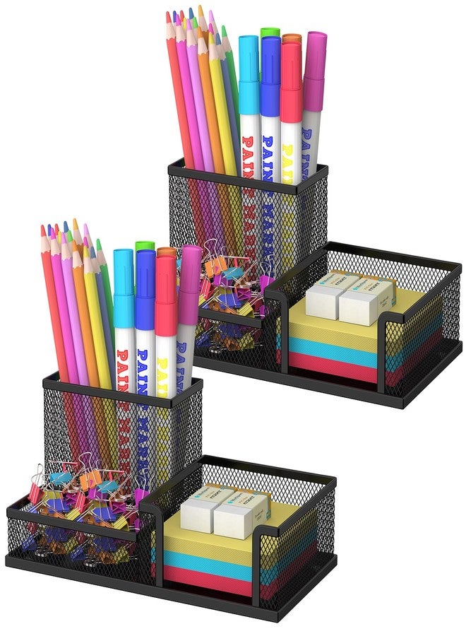 SUPEASY Pen Holder Desk Organizer, 2Pack Office Supplies Pencil Holder with 3 Compartments, Desk Accessories and Workspace Organizers for Home School Classroom, Black - Image 1