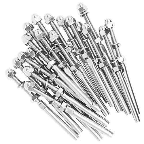 BLIKA 20 Pack 3/16" Cable Railing Swage Threaded Stud Tension End Fitting Terminal for 3/16" Cable Deck Railing Hand Swage T316 Stainless Steel Marine Grade, Swage Threaded Terminal - Image 1