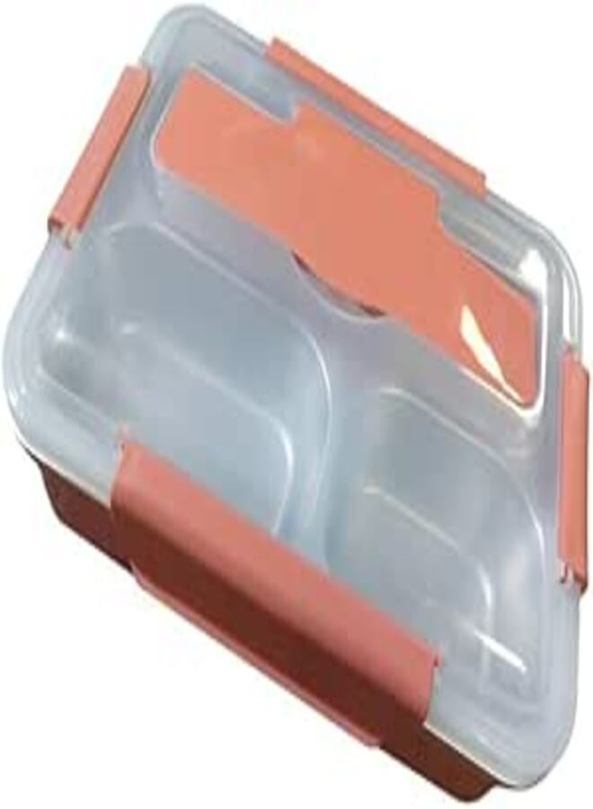 Spaceshoop 950ml Rectangle High Quality Stainless Steel Lunch Tiffin Box with 4 Compartments (Orange)