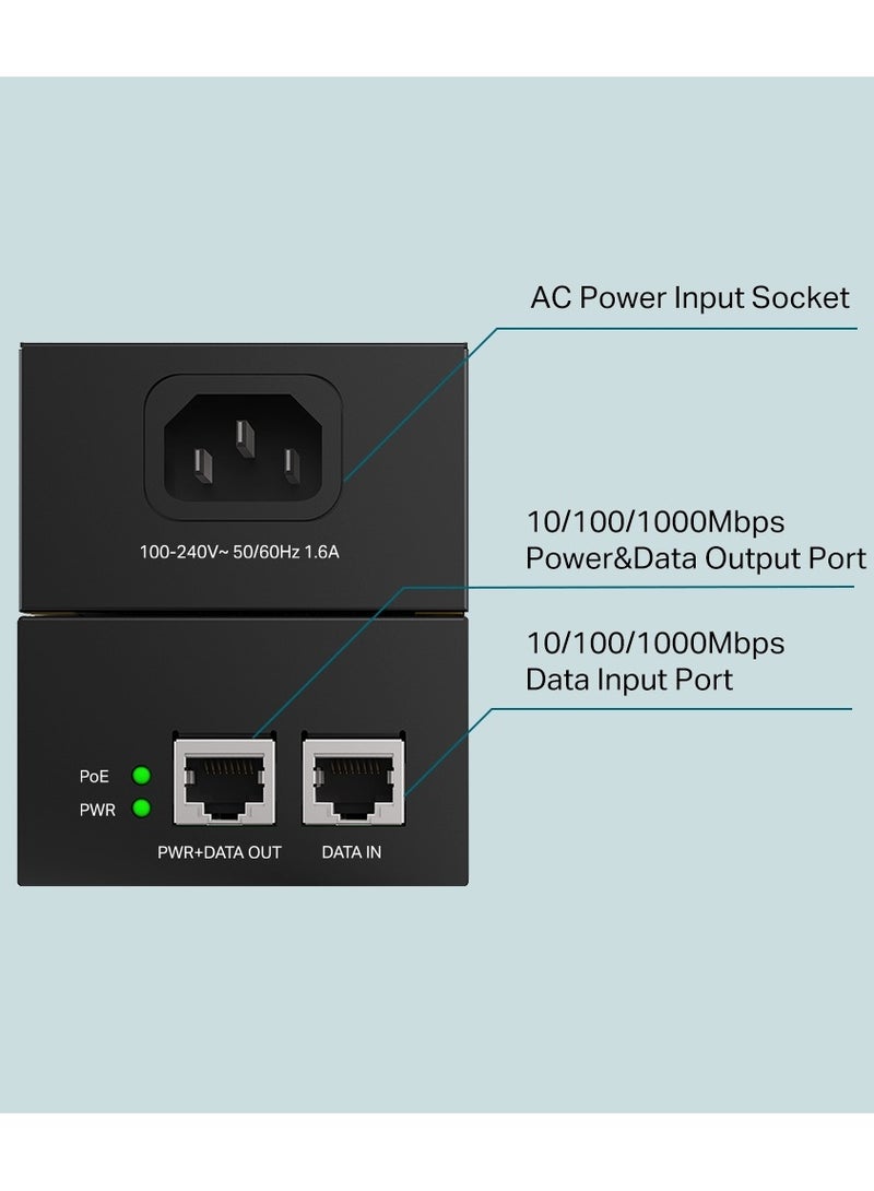 Tp-link Tl TP-Link 802.3at/af Gigabit PoE Injector | Non-PoE to PoE Adapter | supplies up to 60 W| Plug & Play | Desktop/Wall-Mount | Distance Up to 100m (PoE170S)  - Image 3