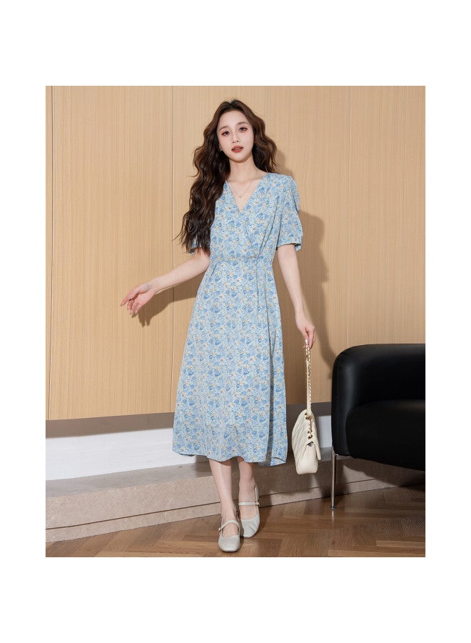TonLion Women's Summer Dress V-neck Floral Print Korean Style Fresh Pastoral Lady Fashion Trend - Image 4