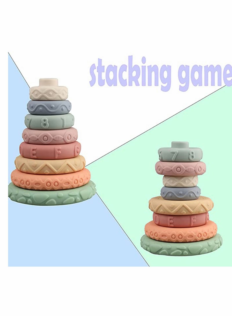 Stacking & Nesting Rings Toy, Soft Circle Stacker, 8 Pcs Soft Building Rings Stacker, Teethers, Squeeze Play with Letter, Toddler Learning Toys for 6 Month Old Boys Girls