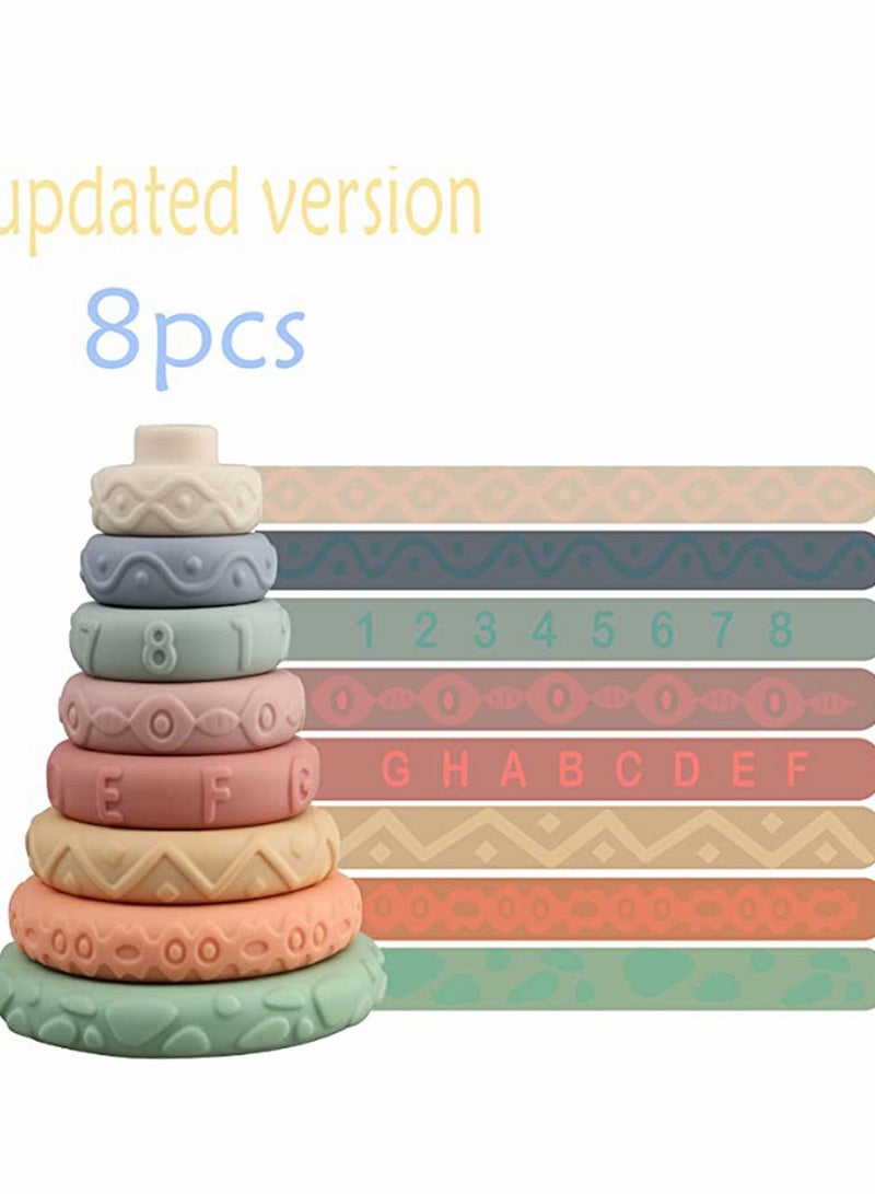 Stacking & Nesting Rings Toy, Soft Circle Stacker, 8 Pcs Soft Building Rings Stacker, Teethers, Squeeze Play with Letter, Toddler Learning Toys for 6 Month Old Boys Girls